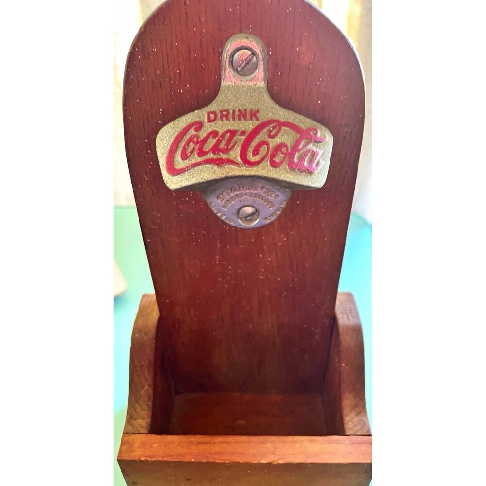 Vintage 1970’s Coca-Cola Drink Wall Mount Bottle Opener Wood Catcher Holder